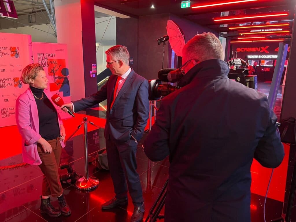 Camera setup during a live news broadcast
